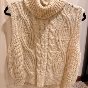 Anthropologie Cream Cable Knit Turtleneck Sleeveless Sweater